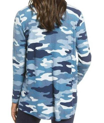 Gibson New  Camo Print Fleece Open Front Cardigan Sweater Blue Multi