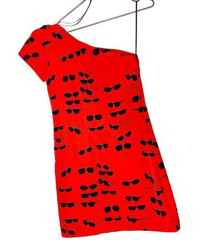 Victoria Beckham VICTORIA  Red Printed Sunglasses One Shoulder Dress Size 4