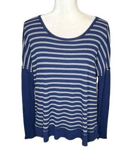 Michael Stars  Women's Striped Thermal Long Sleeve Top Navy Blue Gray One Size