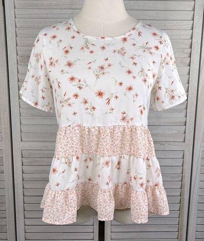 Paper Crane  Juliana Tiered Mixed Print Babydoll Top Floral-Small