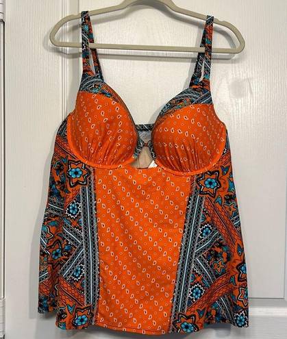 Cacique Swim by  Orange Paisley Padded Bra Tankini EUC + Black Bikini Bottom NWT