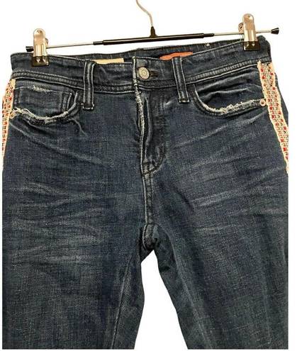 Pilcro ‎ Anthropologie Size 25 Petite Blue Embroidered Slim Skinny Ankle Jeans