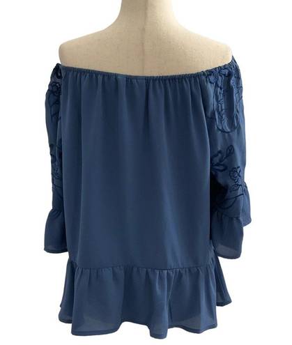 Candie's  Women’s Size  XL Off The Shoulders Embroidered  Blue Blouse