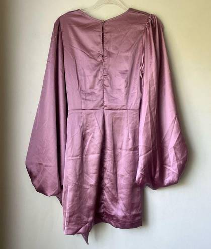 Petal and Pup  Opal Mauve Purple Satin Long Balloon Sleeve Wrap Mini Dress 10