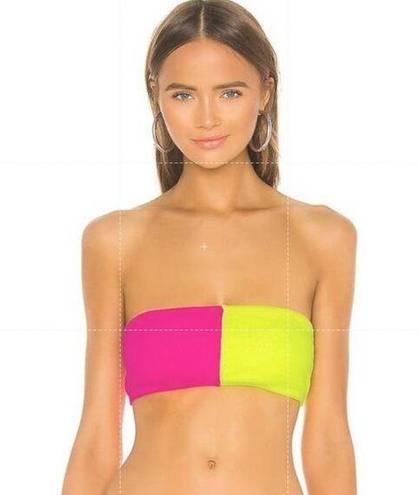 PilyQ  Pink Yellow Colorblock Bandeau Bikini Top LARGE Waffle Convertible NEW