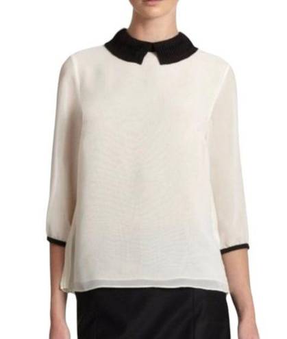 Ted Baker  Jenya Pleated Peter Pan Collar 3/4 Sleeve Blouse in White/Black