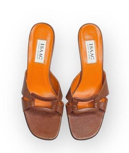 Isaac Mizrahi new  ⌘ Open Vamp Lizard Kitten Heel Mule Sandals ⌘ Orange Brown 10