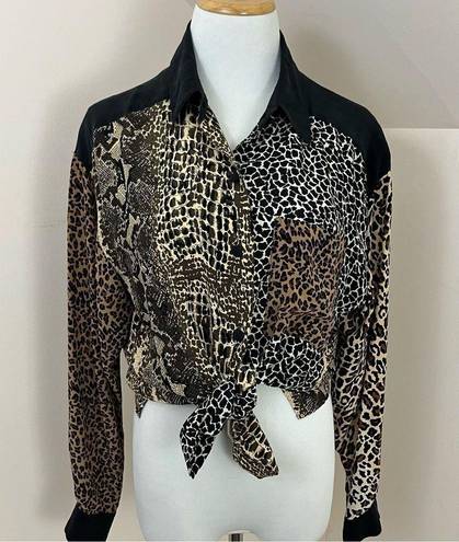 Allison Taylor Vintage  Silk Blouse Button Down Mixed Animal Print M