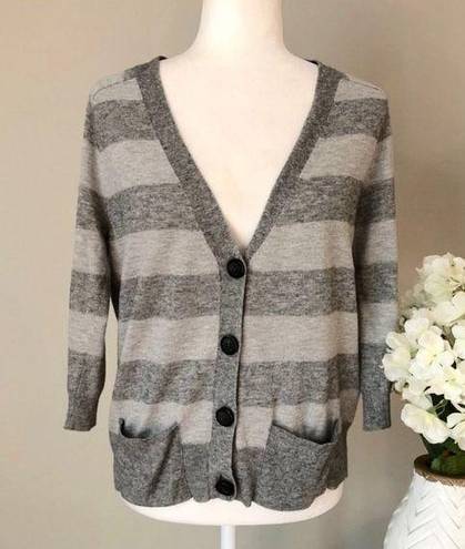 Joie 3/4 Sleeve Button Front VNeck Striped Cardigan Grey Size XS