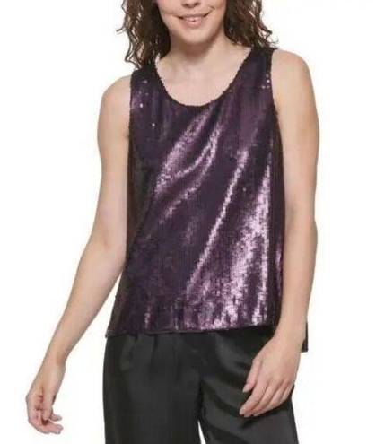 DKNY NWT  Womens Sleeveless Sequin Split-Back Top Purple Size S