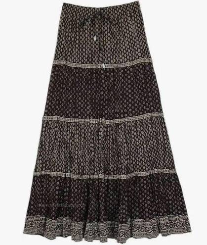 LALLA NISSA BLACK WHITE BOHO CRINKLE MAXI SKIRT ruffle tiered SIZE Medium