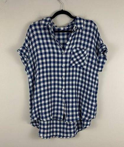 Jane and Delancey  | Blue Plaid Short Sleeve Collared Button Down Shirt Medium