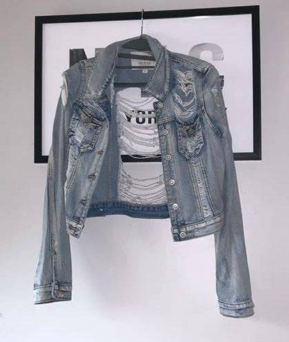 Guess ripped denim jean jacket 