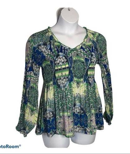 Sharagano  Long Sleeve Crinkle Peplum Hem Blouse size Small