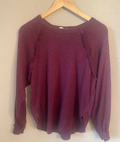 Pilcro  Ruffled Raglan Thermal Top, Berry, XS