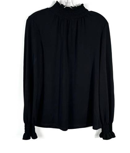 Adrianna Papell Black Crepe Lightweight High Neck Long Sleeve Blouse Small S