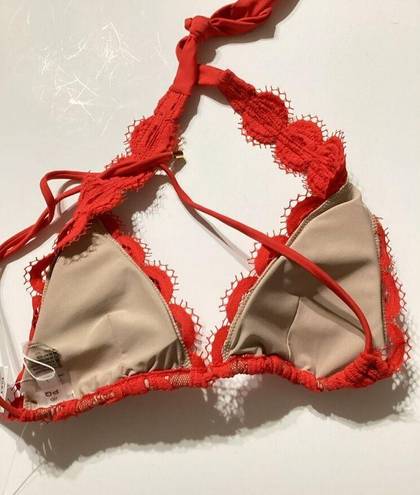 PilyQ New. /PQ red lace halter bikini top. Large. Retails $84