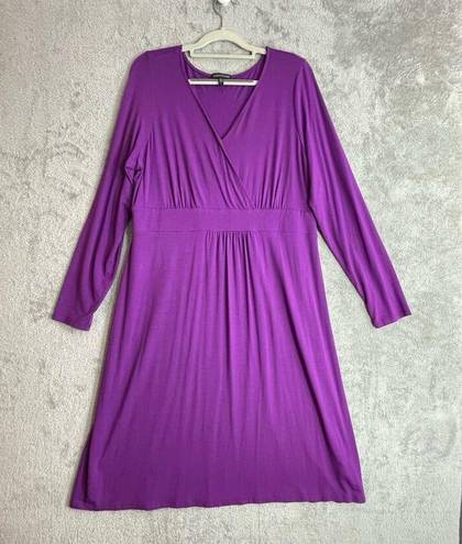 Eileen Fisher  Fuchsia Purple Faux Wrap Jersey Knit Midi Dress Large