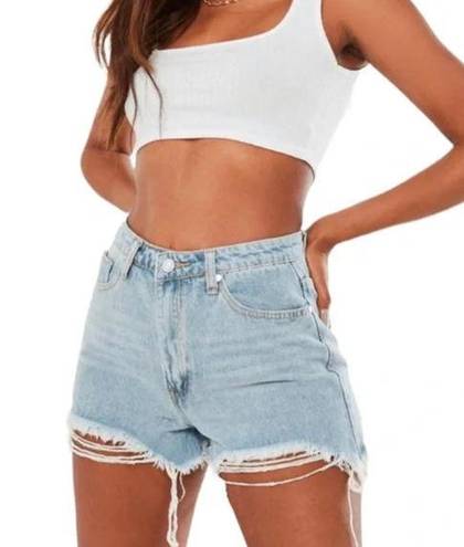 Missguided  Light Blue Extreme Rip Hem High Waist Denim Shorts Size 12