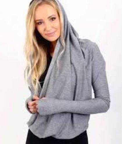 Zyia  Active Haze Yoga Shawl Wrap Top L Hooded Thumbholes Lounge Workout Break