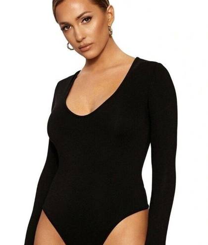 Naked Wardrobe  New Bodysuit Womens Extra Small Black Long Sleeve V Neck NWT