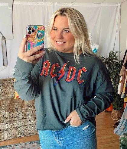 Daydreamer NWT  AC/DC Crop Graphic Sweatshirt Gray Small