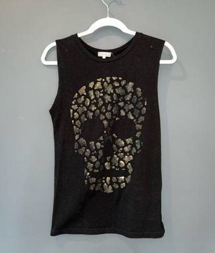 Kirra Black  Cut Off Tank Top with Gold Skull, XS