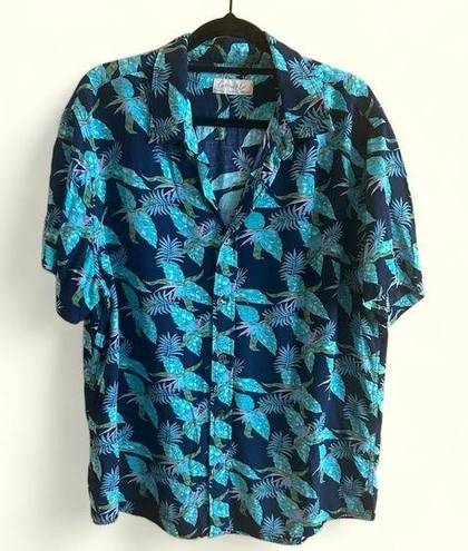 Krass&co Cotton & . button down, blue floral Hawaiian top, oversized,  Large