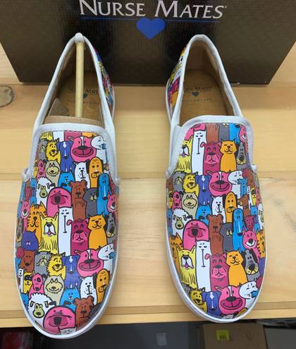 Nurse Mates Adela Multi Pets Print Slip On Sz 8