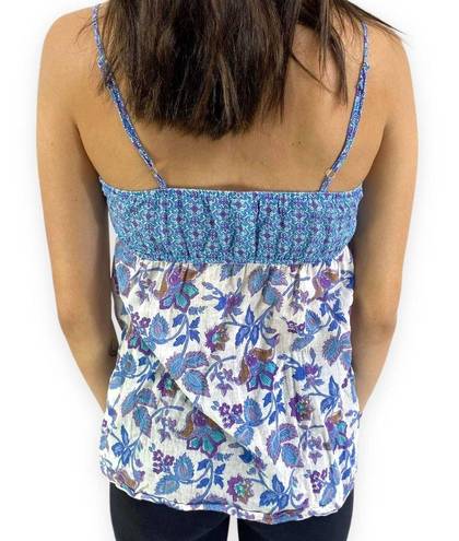 Kirra  Blue White Floral Print Spaghetti Strap Tank Top