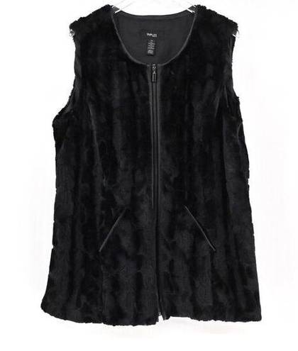 Krass&co STYLE  Vest Womens Sz 2X Black Faux Fur Pleather Full Zip Retro Mob Wife Glam