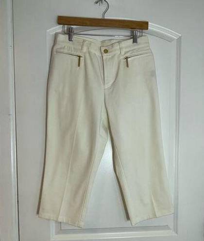 Krass&co Lauren Jeans  White High Rise Stretch Gold Zipper Sailor Capris Size 4P