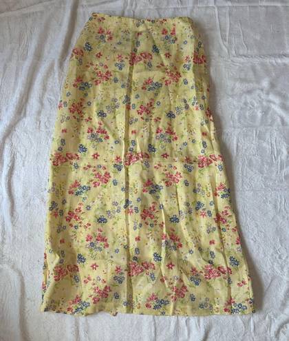 Vintage Yellow Floral Maxi Linen Skirt Size 6