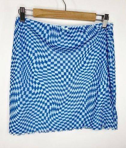 Wild Fable  Blue Checkered Mesh Bodycon Mini Skirt Women's Size Large L NWOT