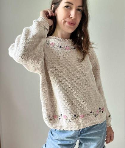 Northern Reflections  Cream Floral Embroidered Knit Sweater Size XL