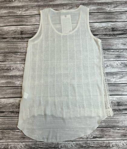 Tea N Rose  Women's Hot Mama Tank Top S SM Small Ivory Cream Sheer Hi Low Crochet