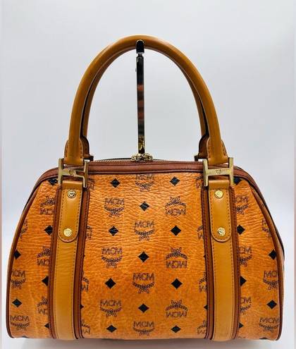 MCM  VISETOS SIGNATURE LEATHER COGNAC SATCHEL MEDIUM