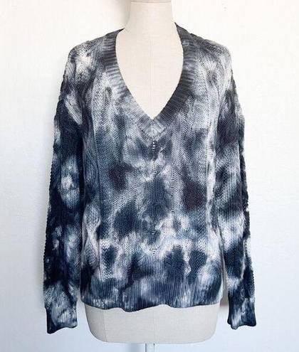 Pilcro  Anthropologie Black Dyed Cable Knit V Neck Sweater Cotton Size Small