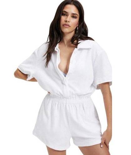 Good American  Women's White Terry Mini Short-Sleeve Romper Size 4 GSW0230 NWT