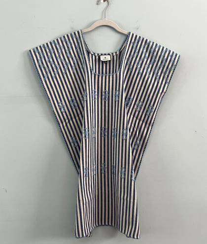 Tuckernuck  Sullivan Mini Blue Stripe Embroidered Canvas Caftan Dress