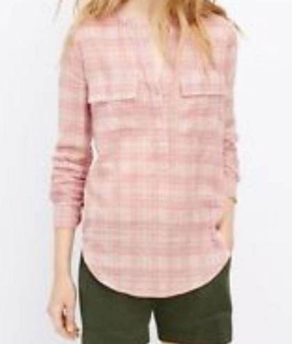 Vince  Peony Pink Plaid Half Placket Cotton Shirt sz M