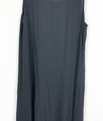 Eileen Fisher  100% Silk Scoop Neck Tank Midi Dress Large Black Lagenlook