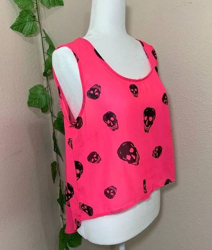 Ali & Kris Ali Kris Skull Hot Pink High Low Sheer Tank Top