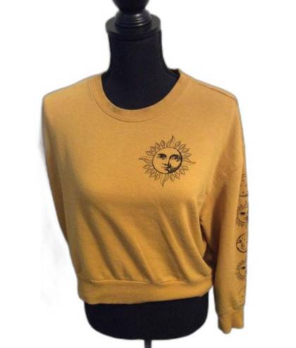 Rebellious One Sun Moon Celestial Crew Neck Sweatshirt Mustard XS Womens