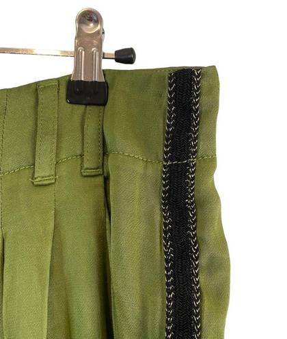 Anthropologie  Moss Green Satin Black Tuxedo Stripe Joggers 6