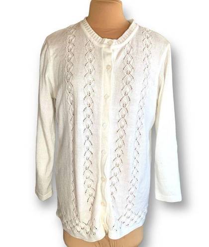 Only Vintage  Necessities Cardigan Sweater Off White Round Neck Crocheted Knit