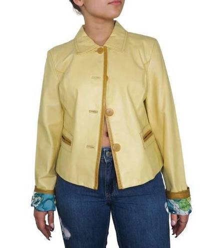 Bernardo 90s  Vintage Yellow Leather Jacket Medium Retro Y2k