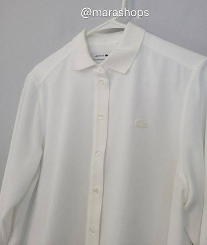 Lacoste  Women's Relaxed Fit Flowy Blouse White Button Down Shirt CF5606-166