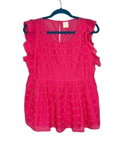 Jasmine & Ginger  Pink Ruffle Sleeve Eyelet Babydoll Blouse