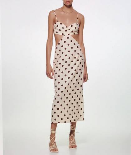 ZARA Cream With Brown Polka Dots Cut Out Statement Dress   Size XS